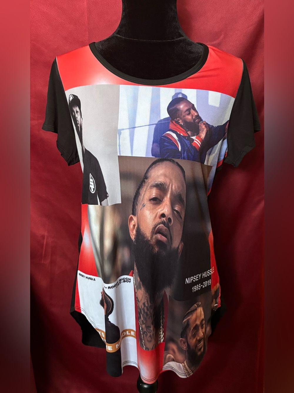 Red and Black Graphic Nipsy Hussle Men's Crewneck Shirt